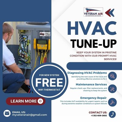 HVAC Tune-up - Getting an A/C tune-up is the easiest and most effective way to keep your unit running strong all season long. During tune-ups, HVAC technicians inspect both the inside and outside of your unit to check for any issues that could cause a major repair or installation down the line. By checking your air conditioner for problems, you're preventing any unexpected breakdowns that might have occurred otherwise. HVAC Tune-up - Getting an A/C tune-up is the easiest and most effective way to keep your unit running strong all season long. During tune-ups, HVAC technicians inspect both the inside and outside of your unit to check for any issues that could cause a major repair or installation down the line. By checking your air conditioner for problems, you're preventing any unexpected breakdowns that might have occurred otherwise.