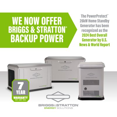 Briggs & Stratton Generators - We now provide authorized Briggs & Stratton standby generators and back-up power with the most power and the best warranty! Call us today for a free quote! Briggs & Stratton Generators - We now provide authorized Briggs & Stratton standby generators and back-up power with the most power and the best warranty! Call us today for a free quote!