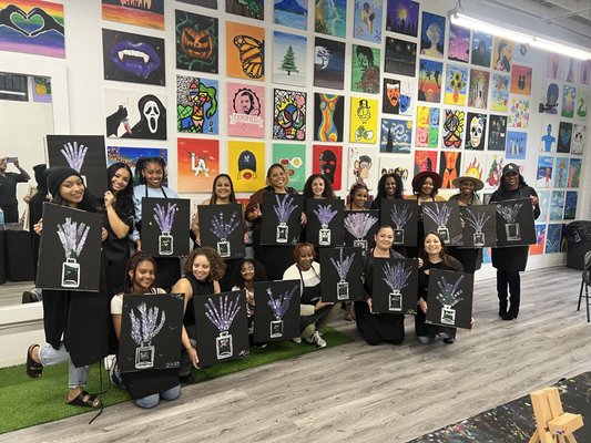 Private Parties - Our paint and sip parties are the perfect interactive experience for any and every occasion! Whether you're celebrating a birthday, having a cute date night or just looking for a fun night out, you are guaranteed to get exactly the fun you're looking for! You'll be guided by a professional art instructor, walking you through step by step to create your own masterpiece! Our classes are usually 2.5 hours and all art supplies (16x20 canvases, 11x20 canvases for kids parties, table easels, acrylic paints, aprons and brushes) are included for each participant. There is a cash bar available, but this is also a BYOB, so come ready to pop bottles, dance, engage in great conversation and leave with some new and improved art skills! Private Parties - Our paint and sip parties are the perfect interactive experience for any and every occasion! Whether you're celebrating a birthday, having a cute date night or just looking for a fun night out, you are guaranteed to get exactly the fun you're looking for! You'll be guided by a professional art instructor, walking you through step by step to create your own masterpiece! Our classes are usually 2.5 hours and all art supplies (16x20 canvases, 11x20 canvases for kids parties, table easels, acrylic paints, aprons and brushes) are included for each participant. There is a cash bar available, but this is also a BYOB, so come ready to pop bottles, dance, engage in great conversation and leave with some new and improved art skills!