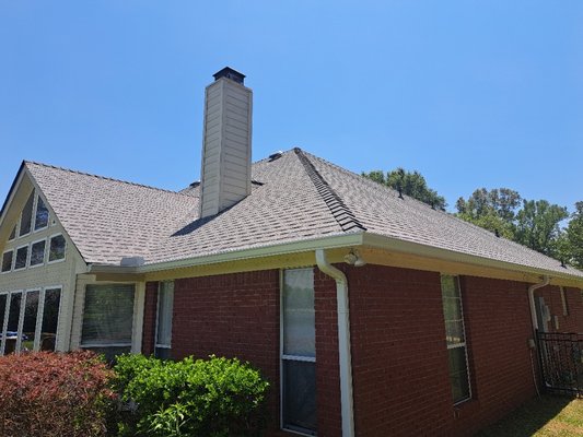 2023 New gutters and roof - FCR roofed this house and installed new gutters after a 2023 storm.