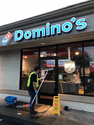 Dominos Pizza - Dominoes Corporate called us to perform a window washing and deep cleaning of their storefront. We enjoyed working with them!