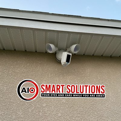 Professional installations￼ - This particular ring floodlight camera had to be wired in due to no pre-existing floodlights. The TV had power already placed behind it but required mounting. The four cameras on a pole provided a Birdseye view of an entire property, Due to lack of space. The QR code will take you directly to our website to book your next appointment.￼￼￼