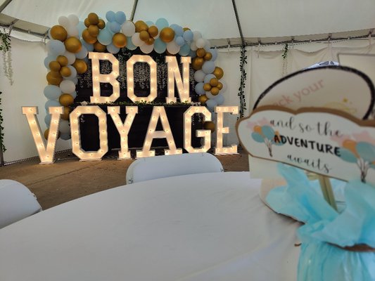Bon voyage party - this was a " bon voyage" , going away party for our client who was on their next journey in life heading for college. they wanted the full works and setup of everything to make their event special