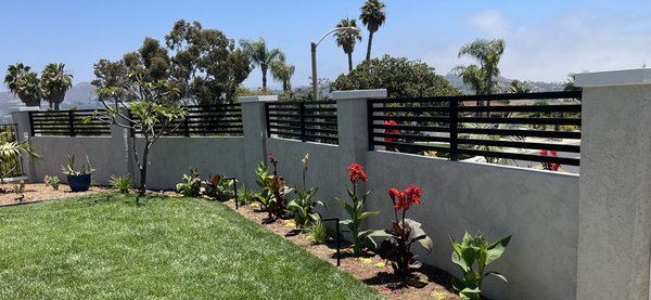 Contemporary designed horizontal fence rails. - My client wanted horizontal fence rails for the front yard of his house to match his existing contemporary style front gate. Contemporary designed horizontal fence rails. - My client wanted horizontal fence rails for the front yard of his house to match his existing contemporary style front gate.