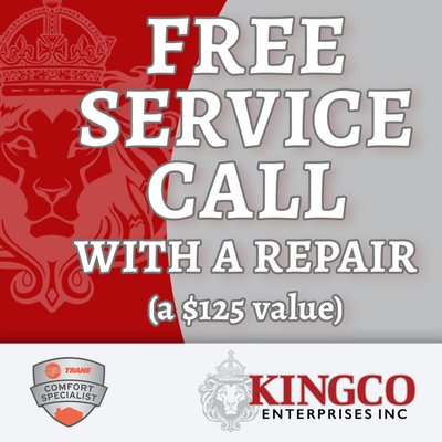 Free Service Call With Repair - Call us today to save $125 on a service call with a repair! Free Service Call With Repair - Call us today to save $125 on a service call with a repair!