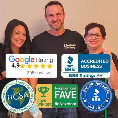 Family-Owned Since 1984 — 520+ Reviews, 4.9 Stars, A+ BBB - Meet the leadership team behind Sophia's Cleaning Service: Andre, Carol, and Laura. We're a family-owned house cleaning and maid service based in La Grange, IL, serving 39 cities across Chicago's western suburbs since 1984.
This photo highlights some of the credentials we've earned over 41+ years in business:
Google: 4.9 stars from 379+ reviews
BBB: A+ rating, 36 reviews at 5.0, and the 2025 Complaint Free Award
Nextdoor: 2025 Neighborhood Fave
IJCSA: Master Green Cleaning Certified (the highest certification level)
A portion of every cleaning is donated to cancer research and local charities in honor of our founder, Sophia Borek. We call it Cleaning for a Cause, and it's been part of who we are from the beginning.
We pay our cleaners 20% above market rates, which is why our staff stays 5 to 20+ years. No revolving door. No strangers in your home.
Whether you need recurring maid service, a one-time deep clean, move-in/move-out cleaning, office cleaning, or post-construction cleanup, we can help. Our average rate is $52/hr compared to $72 to $94/hr at national franchises, with the same (or better) training, safety standards, and green cleaning practices.
Call (708) 485-8100 or visit sophiascleaning.com for a free estimate. Family-Owned Since 1984 — 520+ Reviews, 4.9 Stars, A+ BBB - Meet the leadership team behind Sophia's Cleaning Service: Andre, Carol, and Laura. We're a family-owned house cleaning and maid service based in La Grange, IL, serving 39 cities across Chicago's western suburbs since 1984.
This photo highlights some of the credentials we've earned over 41+ years in business:
Google: 4.9 stars from 379+ reviews
BBB: A+ rating, 36 reviews at 5.0, and the 2025 Complaint Free Award
Nextdoor: 2025 Neighborhood Fave
IJCSA: Master Green Cleaning Certified (the highest certification level)
A portion of every cleaning is donated to cancer research and local charities in honor of our founder, Sophia Borek. We call it Cleaning for a Cause, and it's been part of who we are from the beginning.
We pay our cleaners 20% above market rates, which is why our staff stays 5 to 20+ years. No revolving door. No strangers in your home.
Whether you need recurring maid service, a one-time deep clean, move-in/move-out cleaning, office cleaning, or post-construction cleanup, we can help. Our average rate is $52/hr compared to $72 to $94/hr at national franchises, with the same (or better) training, safety standards, and green cleaning practices.
Call (708) 485-8100 or visit sophiascleaning.com for a free estimate.
