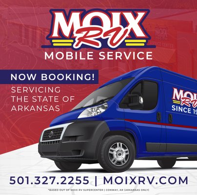 Moix RV Mobile Service - We're excited to announce the launch of our new RV mobile service division, based right here in Conway, Arkansas! Our team is ready to serve the entire state, bringing our expert technicians and tools directly to you. Moix RV Mobile Service - We're excited to announce the launch of our new RV mobile service division, based right here in Conway, Arkansas! Our team is ready to serve the entire state, bringing our expert technicians and tools directly to you.