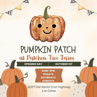 Authentic Pumpkin Patch Experience - Open Fridays, Saturdays and Sundays (10am-5pm) at our 22217 Old Santa Cruz Highway location for the month of October.