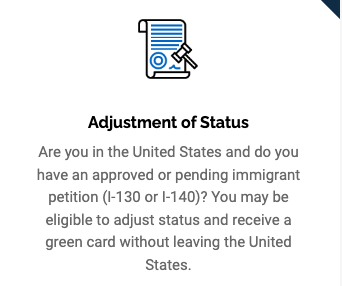 Adjustment of Status - If you are not sure what your options are, call us or book a Zoom call! Adjustment of Status - If you are not sure what your options are, call us or book a Zoom call!
