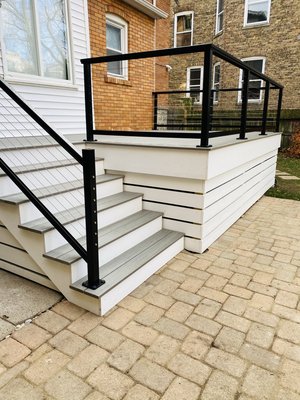 Decks - Various rear deck projects constructed with composite materials, cedar and exotic woods. Also various railing options from composite, to aluminum, to cable railings. Decks - Various rear deck projects constructed with composite materials, cedar and exotic woods. Also various railing options from composite, to aluminum, to cable railings.