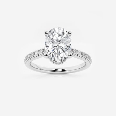 3.50 Carat - Oval Diamond Engagement Ring - 14K White Gold - Center Stone:3 Carat Oval Lab Diamond  
Color: F  
Clarity: VS1  
Certification: IGI  
Setting Stones: 0.50 CT VS Diamonds (1.6MM)  
Metal:14K White Gold