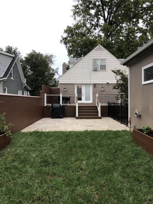 Backyard Remodel - This was an old run down backyard that had been neglected for decades. We came in and redesigned the layout, scalped and replaced with sod, a new fence with fresh paint and LED lighting, repaired the deck and added new composite decking, railing, concrete paver patio and a new Aluminum fence.