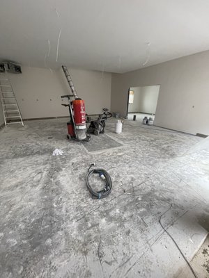 Grind and Seal Before & After - This Grind and Seal was done in a large garage and workspace. Often clients choose Flake Epoxy for their garage coating needs, however, we love the look of a nice and shiny concrete floor! Grind and Seal Before & After - This Grind and Seal was done in a large garage and workspace. Often clients choose Flake Epoxy for their garage coating needs, however, we love the look of a nice and shiny concrete floor!