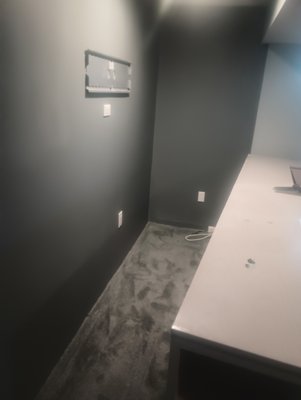 basement wall drywall repair & paint - this repair was completed for a Novi customer, they wanted the speaker wire removed, receptacle outlet put back in place, repaired and painted. this project can typically be completed in 1 day.