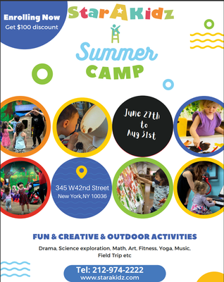 Star A Kidz 2022 Summer Program is enrolling now! - Summer Program is enrolling now! $100 discount will be applied to any enrollment before June 1, 2022.
Please visit us at www.starakidz.com Star A Kidz 2022 Summer Program is enrolling now! - Summer Program is enrolling now! $100 discount will be applied to any enrollment before June 1, 2022.
Please visit us at www.starakidz.com