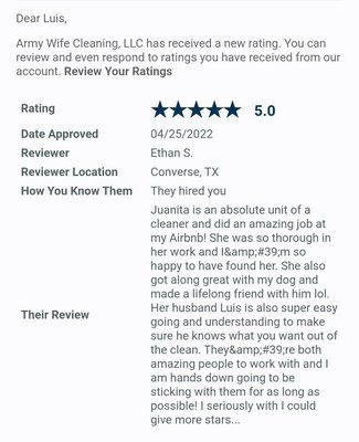 Reviews From Happy Clients! - We love our clients like they are our own family! We give the best quality cleanings in the area! Call today! Reviews From Happy Clients! - We love our clients like they are our own family! We give the best quality cleanings in the area! Call today!