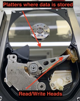 Western Digital 8TB Drive - Contamination - Checked in a case that was taken to another Data Recovery Company that was overpriced for this customer. 

We opened the drive in our clean room and saw a lot of contamination. I wanted you all to see the difference between natural light and green light, the same drive.

Super important to bring the drive to a company that knows what they are doing.