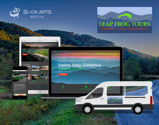 Tour Company Branding - Leap Frog Tours in Asheville, NC needed help launching their business. SlickArts did all branding including: Brand Guide, Logo, Color Palette, Print Advertising, Custom WordPress Website, Custom Email Templates Tour Company Branding - Leap Frog Tours in Asheville, NC needed help launching their business. SlickArts did all branding including: Brand Guide, Logo, Color Palette, Print Advertising, Custom WordPress Website, Custom Email Templates