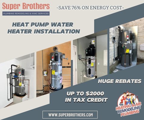Heat Pump Water Heater Installation - Are you interested in reducing energy costs and contributing to a greener Sacramento? Upgrading to a High-Efficiency Heat Pump Water Heater can save up to 76% on energy expenses. Plus, you will qualify for significant rebates, discounted upfront, and tax credits. Let's work together to make a positive impact, one household at a time. This investment is a sincere and confident step towards a brighter, more sustainable future. Heat Pump Water Heater Installation - Are you interested in reducing energy costs and contributing to a greener Sacramento? Upgrading to a High-Efficiency Heat Pump Water Heater can save up to 76% on energy expenses. Plus, you will qualify for significant rebates, discounted upfront, and tax credits. Let's work together to make a positive impact, one household at a time. This investment is a sincere and confident step towards a brighter, more sustainable future.