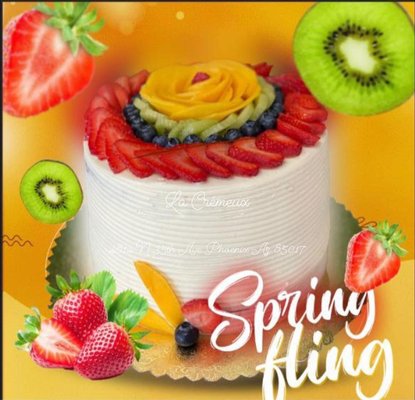 Spring Fling Cake- - This is our most popular cake, driving Arizonians CRAZY. Originally from Denver Colorado, here to wake up your taste buds.
Our moist Zucchini Cake, filled and covered in our delicious Cream Cheese Frosting and fresh cut Fruit; Strawberries, Kiwi, Mango, And other berries. Spring Fling Cake- - This is our most popular cake, driving Arizonians CRAZY. Originally from Denver Colorado, here to wake up your taste buds.
Our moist Zucchini Cake, filled and covered in our delicious Cream Cheese Frosting and fresh cut Fruit; Strawberries, Kiwi, Mango, And other berries.