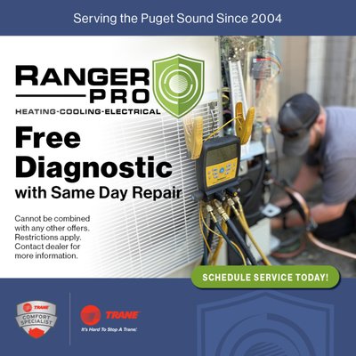 Free HVAC Diagnostic with Same-Day Repair - When you choose us for your repair, we'll waive the diagnostic fee with same-day service. Our experienced technicians quickly identify the issue, explain your options, and complete most repairs during the same visit so you can get your comfort back fast. Call today to schedule your appointment.