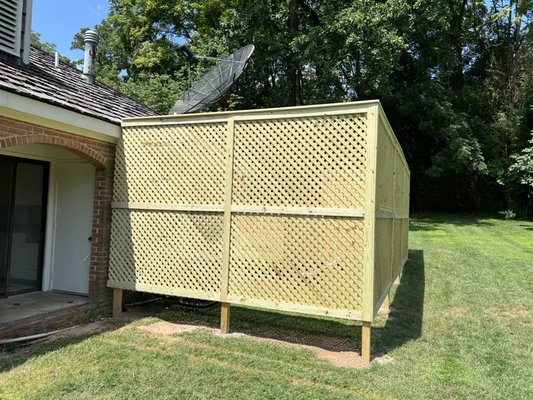 Fence projects. - This project needed a redo; original enclosure lattice lasted 15 years and there are a variety of fencing options to hide your generator. You can choose from a standard privacy fence or like this lattice option which it looks amazing Fence projects. - This project needed a redo; original enclosure lattice lasted 15 years and there are a variety of fencing options to hide your generator. You can choose from a standard privacy fence or like this lattice option which it looks amazing
