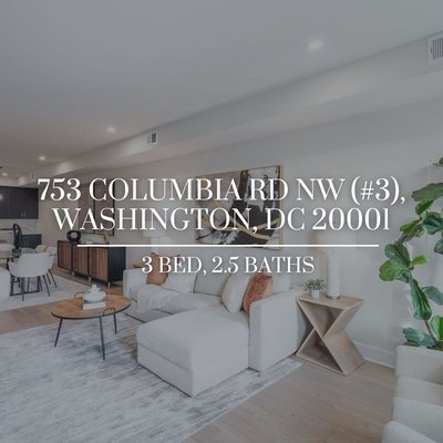 753 Columbia Rd NW #3, Washington, DC 20001 - Brand new luxury condominiums minutes from the heart of Columbia Heights!! 🤩

Step inside unit 3 and surround yourself in luxury! The modern two-tone kitchen is a true masterpiece, boasting deep brown cabinets, white quartz countertops, and top-of-the-line stainless steel appliances 😍 

Featuring an oversized shower with two rain shower heads, a luxurious soaking tub, and double vanities, it offers a spa-like experience in the comfort of your own home 🧖‍♀️✨

Don't miss the opportunity to own this exquisite two-level penthouse condo! Schedule your tour today 📲(571)487-8060