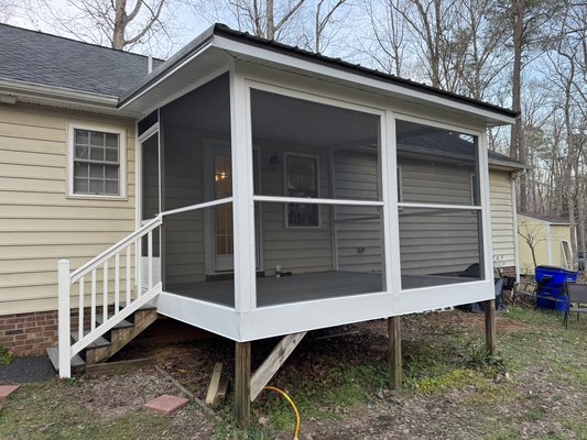 Screen Porch Enclosure Upgrade - Converted this open covered porch into a fully enclosed screen room to create a more usable outdoor space. Installed screen system to keep insects out while maintaining airflow and visibility. This upgrade gives the homeowner a clean, low-maintenance area they can enjoy year-round without dealing with bugs or debris. Cleaned up the structure and ensured a tight, professional finish throughout.