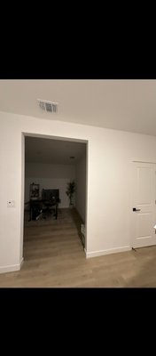 barn door paint, assembly and install - this is an unfinished barn door from Wayfair. Assembled painted swiss coffee then installed. this is an affordable option for adding a nice modern touch to a home.