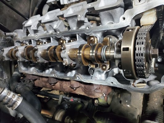 Cylinder head rebuild and installation on Dodge Ram 4.7L. New timing Chain installation. - Customer brought in a Dodge Ram with failed timing chains and valve damage due to broken timing chains. The engine was compression tested and leak down test was performed. Used a bore scope and confirmed the valves were damaged. The engine was disassembled and heads were rebuilt and leak tested. New timing chain and gaskets were installed and the owner and vehicle drove away happy. We take a lot of pride in delivering quality repairs and workmanship on every vehicle we work on.
