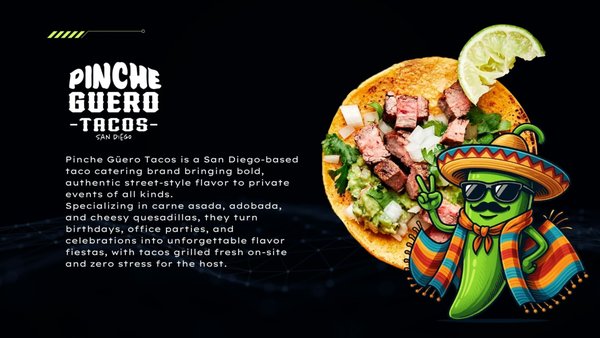 Client Pinche Guero Tacos (Local Biz) - This project showcases the services provided to the restaurant “Pinche Güero Tacos.” We managed the design of their website, designed promotional materials, and handled customer contact for events. Client Pinche Guero Tacos (Local Biz) - This project showcases the services provided to the restaurant “Pinche Güero Tacos.” We managed the design of their website, designed promotional materials, and handled customer contact for events.