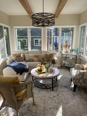 4-Season Sunroom - From crisp winter mornings to summer sunsets, this 4-season sunroom introduces the perfect spot to relax, entertain, and soak in the outdoors—every season of the year. From start to finish, working with Mary was a blast—she brought great energy and a clear vision that made this sunroom shine 4-Season Sunroom - From crisp winter mornings to summer sunsets, this 4-season sunroom introduces the perfect spot to relax, entertain, and soak in the outdoors—every season of the year. From start to finish, working with Mary was a blast—she brought great energy and a clear vision that made this sunroom shine