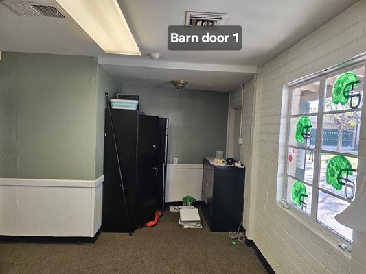 Barn door custom build - Customer ask to build a custom size barn door to enclosed the office supply storage.