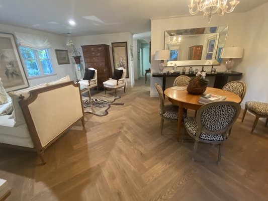 2020 herringbone install looking great! - This remodel displays a beautiful pre finished herring bone 2020 herringbone install looking great! - This remodel displays a beautiful pre finished herring bone