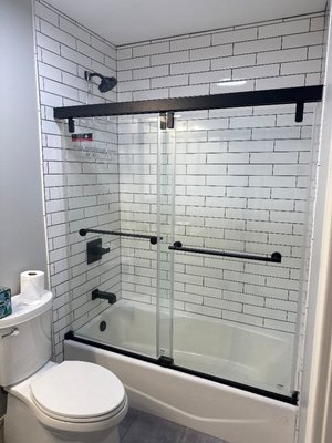 shower door install - This is a frameless shower door installed for a customer shower door install - This is a frameless shower door installed for a customer