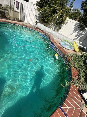Black algae treatment! - This process was done after some differents treatments such as Trichlor, black algae remover, an algaecide and a lot of time brushing and scrubbing the walls and bottom of the pool.