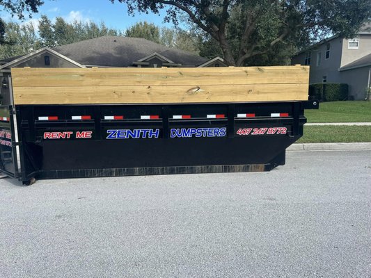 25 Yard Dumpster - Starting 3 Day Price: $525
Starting 7 Day Price: $550
Weight Allowed: 4 Tons
Ton Overage: $75/ton
Extended Day Price: $25/day

At Zenith Dumpsters, we understand that sometimes you need a dumpster on short notice. That's why we offer same-day drop-off services, ensuring that you can get your project started promptly. Our dedicated team works tirelessly to accommodate your needs and provide quick and efficient delivery. Please note that same-day drop-off is subject to availability, so contact us as early as possible to secure your dumpster.

We believe in providing flexibility to our valued customers. We understand that projects may require more time or a different dumpster size than initially anticipated. With Zenith Dumpsters, you have the freedom to extend the rental period or upgrade to a larger size if needed. We are committed to working closely with you to meet your evolving project requirements. Simply reach out to our friendly team, and we'll assist you in making the necessary adjustments to your rental plan.

What We Do Not Allow:
We adhere to strict guidelines to ensure a safe and compliant waste disposal process. Please note that certain items are not permitted in our dumpsters.
Hazardous material
Gas cans
Paint
Tire
Concrete, Dirt