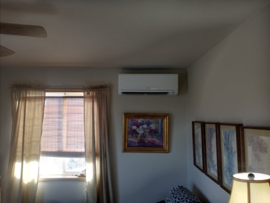 Mitsubishi split 3 zone heat pump - This system was installed in a residence where the ductwork was restricting air flow to several areas. A ductless system solved their issues neatly, the client was very happy with how clean the piping run looks.