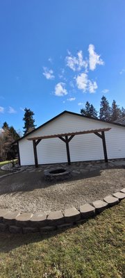 Paver & Pergola Installation! - A beautiful Pergola, fire pit, Retaining wall, gravel, and paver Installation !