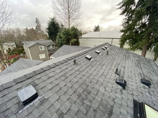 Val’s Everett replacement roof - Val had tons of leaks in this 15 year old roof. We replaced his shingles, underlayment and even some plywood. We installed all new flashings, metal vents, high profile ridge, metal valleys and new Pabco Premiere 30 year architectural shingles. Val’s Everett replacement roof - Val had tons of leaks in this 15 year old roof. We replaced his shingles, underlayment and even some plywood. We installed all new flashings, metal vents, high profile ridge, metal valleys and new Pabco Premiere 30 year architectural shingles.