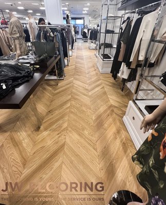 Macys at North Park Mall- Hardwood Floor Installation - We remodeled this 1,200 Sqft area for Ralph Lauren Polo inside the Macys of North park mall with Chevron patterned engineered wood. We also did a boarder around the area that made it look amazing Macys at North Park Mall- Hardwood Floor Installation - We remodeled this 1,200 Sqft area for Ralph Lauren Polo inside the Macys of North park mall with Chevron patterned engineered wood. We also did a boarder around the area that made it look amazing