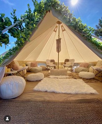 Bell Tent - Glamping at its Finest! - A Bell Tent is the perfect addition to your backyard event and/or sleepover! It's glamping at its finest. The Bell Tent allows you and your little ones to have a party outside (weather permitting) versus having the party in your house. We set up the same setup outside that we normally do inside. You can either do a sleepover for up to 6, or a lounge set up for 10 people max with any of our themes for both. Bell Tent - Glamping at its Finest! - A Bell Tent is the perfect addition to your backyard event and/or sleepover! It's glamping at its finest. The Bell Tent allows you and your little ones to have a party outside (weather permitting) versus having the party in your house. We set up the same setup outside that we normally do inside. You can either do a sleepover for up to 6, or a lounge set up for 10 people max with any of our themes for both.
