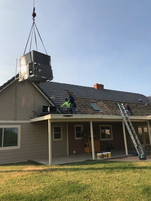 Raise and reset - Tear off existing shingles and reroof 110 MPH dimensional shingles.