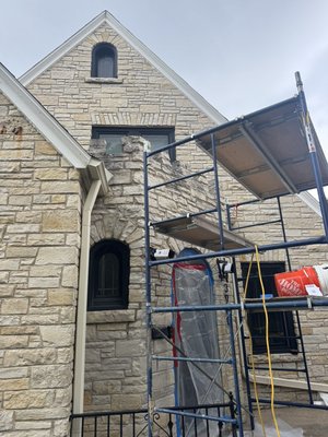 Stone repair - We tore down the stone entrance and relayed with new stones and mortar that matched. ￼