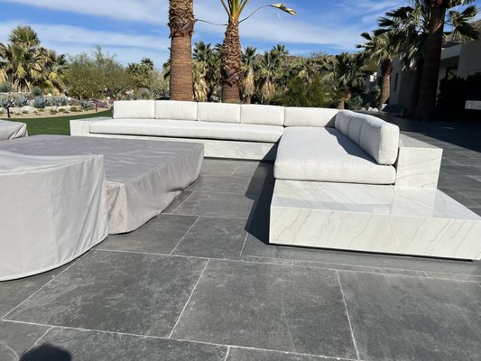 Outdoor Cushions - This was a project we had the privilege of working with an interior design firm. The goal was to make the cushions seat as comfortable as possible. The bench is quite deep and sits low making it ideal for lounging while roasting marshmallows. Often times a client will bring us furniture plans and this case we provided them with a layout drawing of the seats and backs. This gave the client a clear understanding of what we would be fabricating for them. Outdoor Cushions - This was a project we had the privilege of working with an interior design firm. The goal was to make the cushions seat as comfortable as possible. The bench is quite deep and sits low making it ideal for lounging while roasting marshmallows. Often times a client will bring us furniture plans and this case we provided them with a layout drawing of the seats and backs. This gave the client a clear understanding of what we would be fabricating for them.
