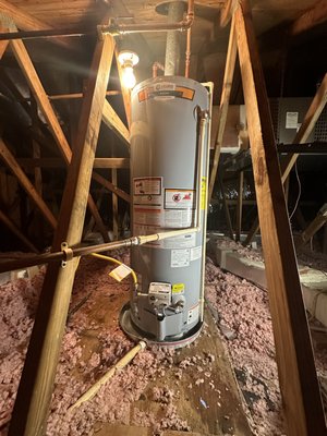Attic Water Heater Replacement Tampa FL - WOW! This attic water heater replacement was quite the job!

The client reached out to us originally because they didn't have any hot water to their upstairs bathrooms. 

After climbing in the attic we discovered a 14 year old Rheem that was leaking! Fortunately, the previous plumbers installed a drain pan under the water heater, or this would be a different kind of story...

We removed the leaking water heater and installed a new water heater in its place... in the middle of the Florida summer, in an attic that was over 150 degrees 🥹

We even built a custom pulley system to remove the old water heater from the attic and pull the new one up! The next time this water heater needs to be replaced... the next plumbers will be happy!