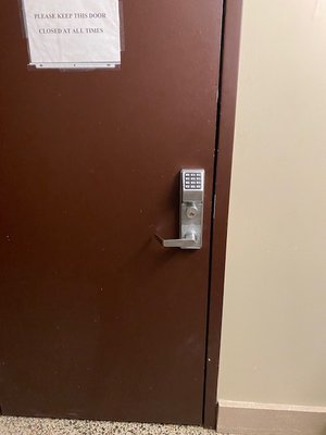 Exit Device with Keypad - Exit device we installed with Keypad for easy access and they can
easily change code for tenant security.