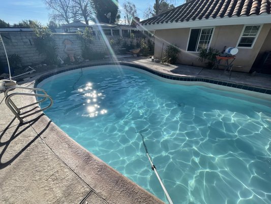 Plaster-Tile-Skimmer-Light Remodel - This was an old fiberglass pool that had cracks and chips in the structure throughout the pool. The homeowner just bought the house and wanted to remodel before the summer!