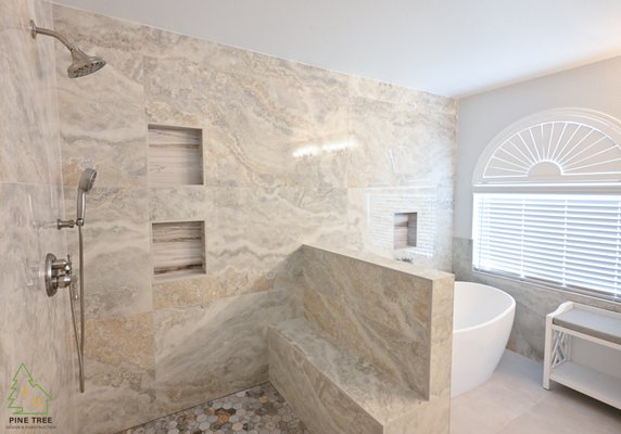 Bathroom remodel Simi Valley - What was once an outdated, tired space has been completely reimagined into a luxurious, spa-like bathroom retreat. Pine Tree Design and Construction transformed this former kitchen-turned-bathroom into a modern masterpiece featuring clean lines, high-end finishes, and thoughtful design.
At the center of the new layout is a stunning freestanding tub, creating a focal point of relaxation and elegance. A spacious new walk-in shower with sleek glass enclosure offers a refreshing, open feel, enhanced by custom tilework that brings texture and sophistication.
The double sink vanity provides both style and functionality, offering ample storage and counter space for daily routines. New flooring ties the space together with warmth and durability, completing this transformation into a serene, contemporary oasis. Bathroom remodel Simi Valley - What was once an outdated, tired space has been completely reimagined into a luxurious, spa-like bathroom retreat. Pine Tree Design and Construction transformed this former kitchen-turned-bathroom into a modern masterpiece featuring clean lines, high-end finishes, and thoughtful design.
At the center of the new layout is a stunning freestanding tub, creating a focal point of relaxation and elegance. A spacious new walk-in shower with sleek glass enclosure offers a refreshing, open feel, enhanced by custom tilework that brings texture and sophistication.
The double sink vanity provides both style and functionality, offering ample storage and counter space for daily routines. New flooring ties the space together with warmth and durability, completing this transformation into a serene, contemporary oasis.