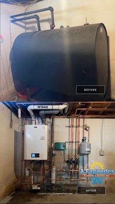 Oil to gas conversion - Oil-to-Gas Boiler Conversion – Wall Mounted Gas Boiler Installation
At Fix It With Fagundes, we helped this homeowner upgrade their heating system by replacing an old oil boiler with a brand-new high-efficiency wall mounted gas boiler. As part of the project, our team also safely removed the oil tank, creating more space in the basement and eliminating the mess and maintenance that comes with oil heat.

This conversion provides the homeowner with:

A cleaner, more efficient natural gas boiler heating system

Extra space thanks to the wall-mounted boiler design

Lower energy costs and dependable comfort all winter long

If you’re searching for oil-to-gas boiler conversion, wall-hung gas boiler installation, or oil tank removal and boiler replacement in Massachusetts or Southern New Hampshire, Fix It With Fagundes is the local heating contractor families trust.